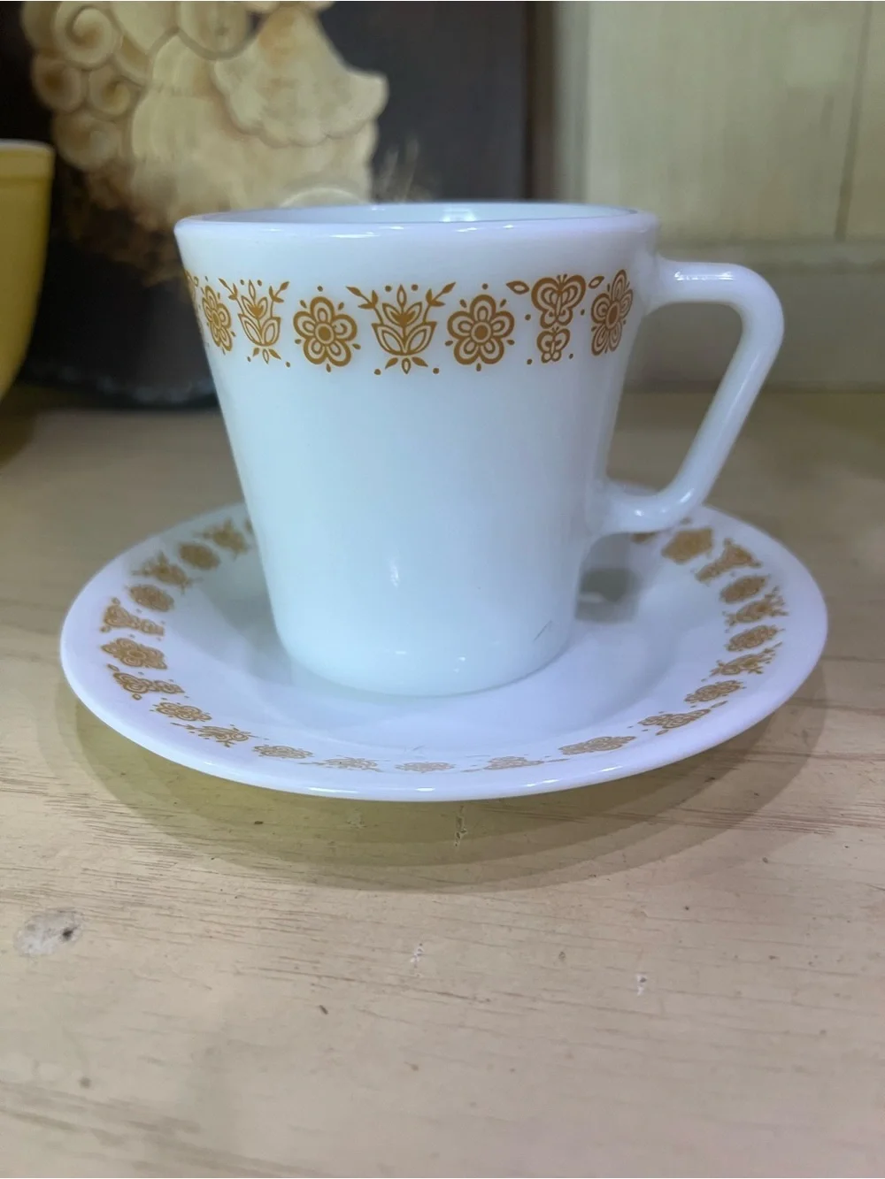 White and Gold Vintage Floral Espresso Cup & Saucer - Unbranded